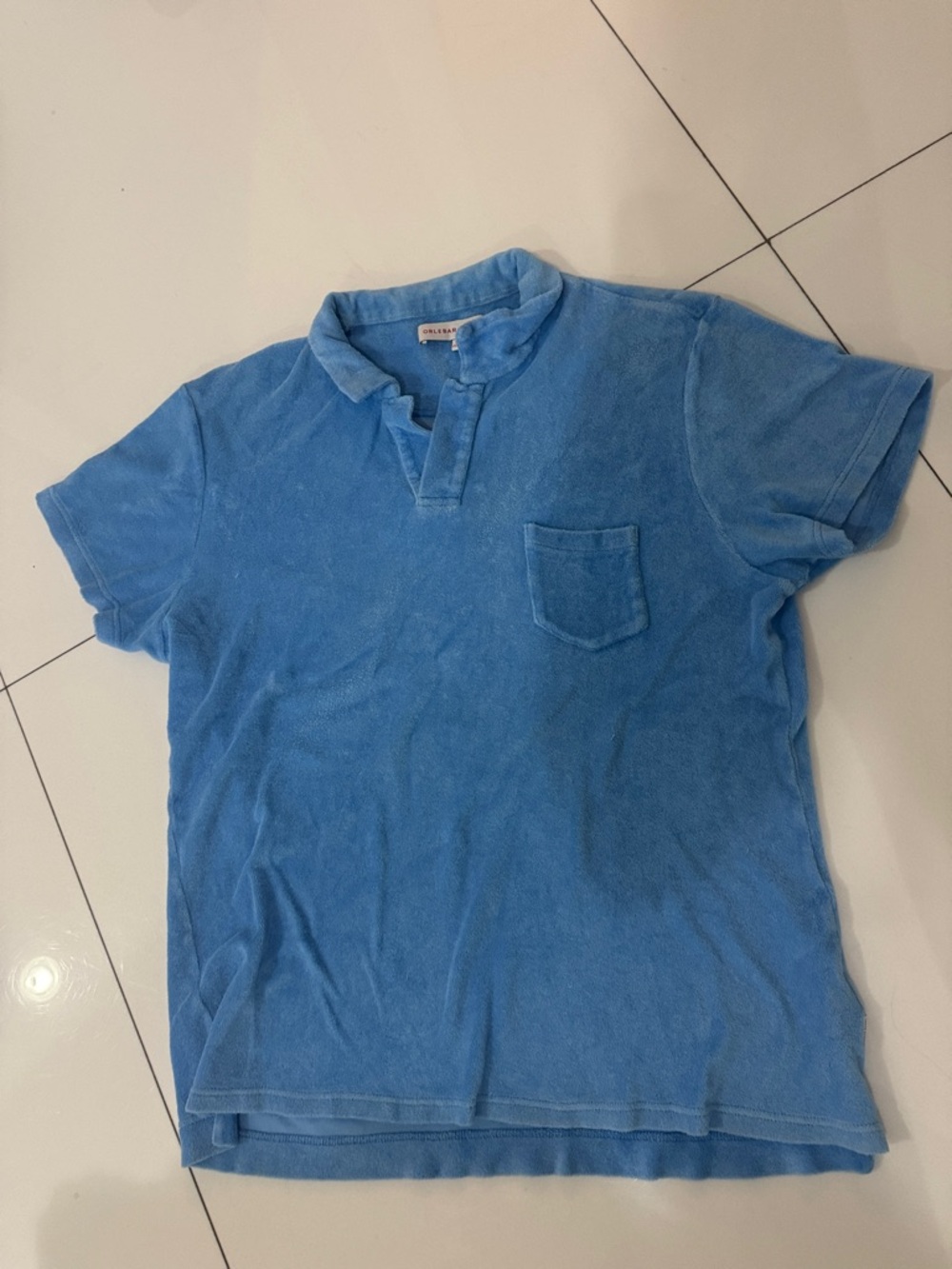 Orlebar Brown Blue Terry Polo with Chest Pocket